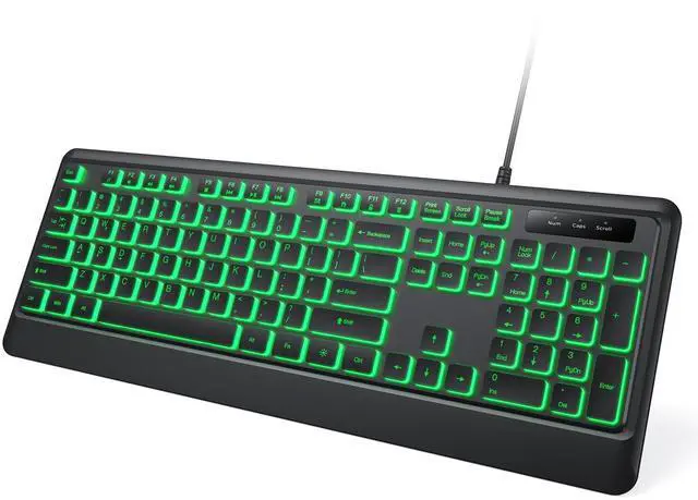 Alt view image 14 of 14 - Backlit Computer Keyboards, Wired USB LED Keyboard with 7 Colors Backlight, Plug and Play, Waterproof, Full Size Quiet Computer Keyboard for Windows Desktop, PC, Laptop, Gaming