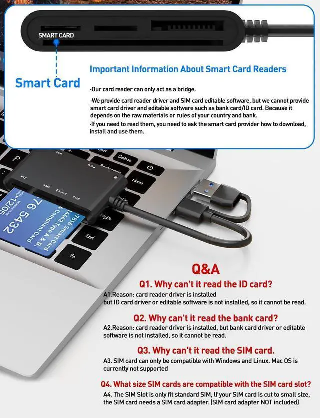 Alt view image 14 of 14 - Type C/USB SIM Card Adapter - 7 in 2 CAC Smart Card Reader Military, MS Pro Duo/SD/TF/M2/ID/IC/PIV/SIM Card Reader, Memory Stick Pro Duo Adapter SIM Card Reader for Computer,PC,Windows,Linux,MacOS