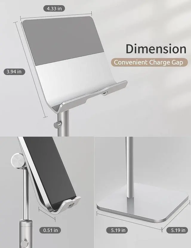 Alt view image 10 of 14 - Tablet Stand Height Angle Adjustable, Eye-Level Desktop iPad Stands Tablet Holder for Home Office, Cradle Dock for iPad Pro 12.9, Air Mini 4, Kindle, E-Reader, Nexus, iPhone (4-13'') Silver