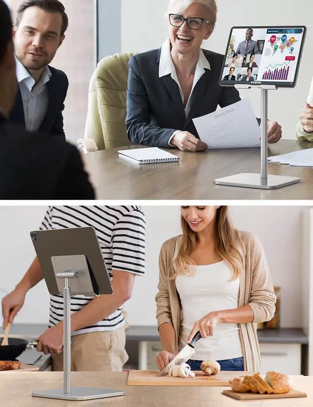 Alt view image 14 of 14 - Tablet Stand Height Angle Adjustable, Eye-Level Desktop iPad Stands Tablet Holder for Home Office, Cradle Dock for iPad Pro 12.9, Air Mini 4, Kindle, E-Reader, Nexus, iPhone (4-13'') Silver