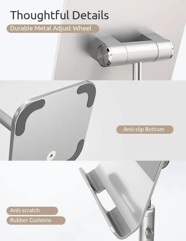 Alt view image 12 of 14 - Tablet Stand Height Angle Adjustable, Eye-Level Desktop iPad Stands Tablet Holder for Home Office, Cradle Dock for iPad Pro 12.9, Air Mini 4, Kindle, E-Reader, Nexus, iPhone (4-13'') Silver