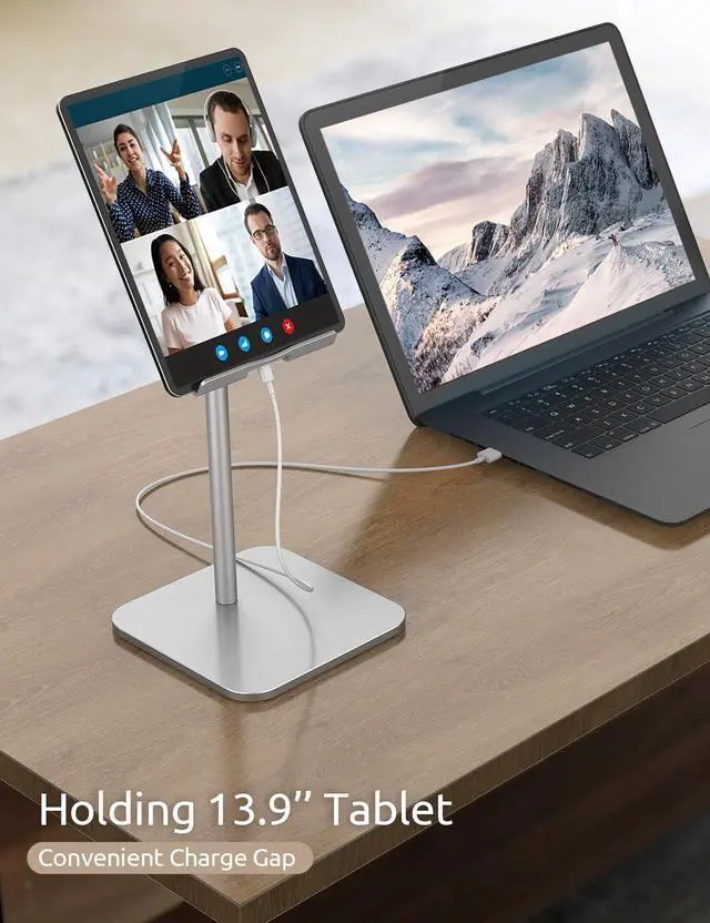 Alt view image 13 of 14 - Tablet Stand Height Angle Adjustable, Eye-Level Desktop iPad Stands Tablet Holder for Home Office, Cradle Dock for iPad Pro 12.9, Air Mini 4, Kindle, E-Reader, Nexus, iPhone (4-13'') Silver