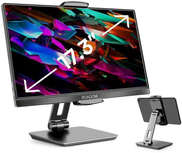 Alt view image 7 of 12 - Tablet Stand, Adjustable 360° Swivel Bracket, 180° Tiltable Clamp,Foldable Tablet Holder for 4.7-17.3'' iPhone/iPad/Tablet/Portable Monitor, Aluminum Alloy, Black