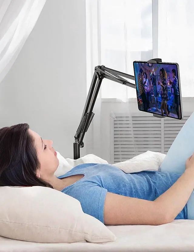 Alt view image 10 of 14 - Tablet Floor Stand with 4.2LB Base,Overhead Bed Phone Stand Angle Height Adjustable Tablet Holder Bed,Phone Stand for iPad/iPhoneX/iPad Pro Air Mini, Samsung Tab,E-Readers