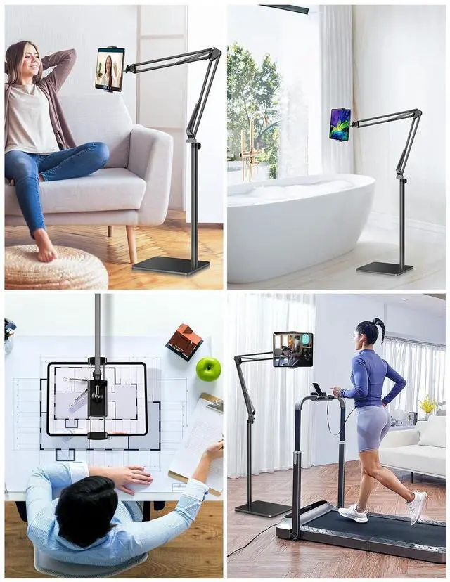 Alt view image 11 of 14 - Tablet Floor Stand with 4.2LB Base,Overhead Bed Phone Stand Angle Height Adjustable Tablet Holder Bed,Phone Stand for iPad/iPhoneX/iPad Pro Air Mini, Samsung Tab,E-Readers