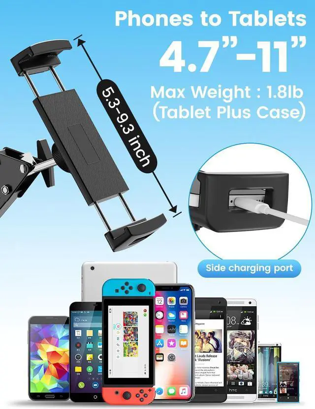 Alt view image 13 of 14 - Tablet Floor Stand with 4.2LB Base,Overhead Bed Phone Stand Angle Height Adjustable Tablet Holder Bed,Phone Stand for iPad/iPhoneX/iPad Pro Air Mini, Samsung Tab,E-Readers