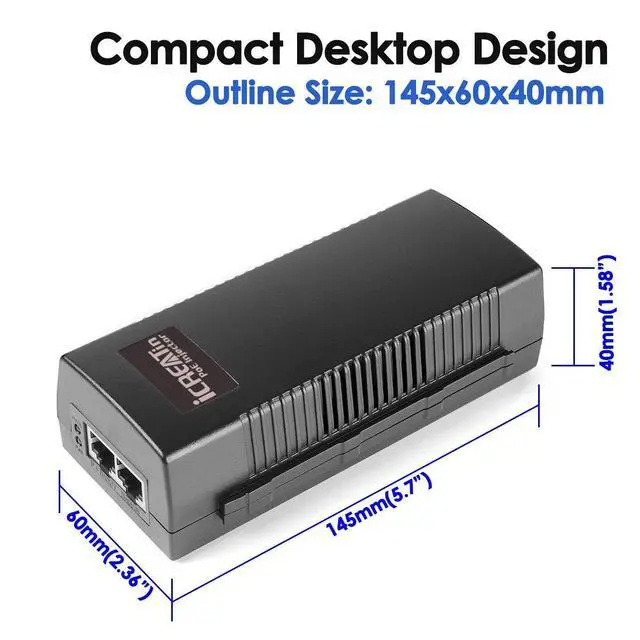 Alt view image 9 of 14 - 60W Gigabit PoE+ Injector, 10/100/1000Mbps, PoE++ Injector Ethernet Adapter, Shidlded RJ-45, IEEE 802.3af/at/bt Compliant, Up to 328 Ft, Replace of TL-PoE170S, TPE-117GI, M921-E-60W