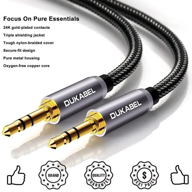 Alt view image 9 of 11 - Top Series Long Audio Cable 16 Feet (5 Meters) - Shielded Aux Cable Cord 3.5mm Male to Male Stereo Auxiliary Cable Cord/Crystal-Nylon Braided / 24K Gold Plated / 99.99% 4N OFC Conductor