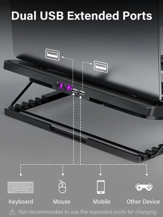 Alt view image 13 of 14 - Laptop Cooling Pad, Laptop Cooler with 5 Quiet Fans for 12"-17" Computer PC Notebook Gaming Laptop Fan, Height Adjustable Laptop Cooling Stand Laptop Accessories (Purple)
