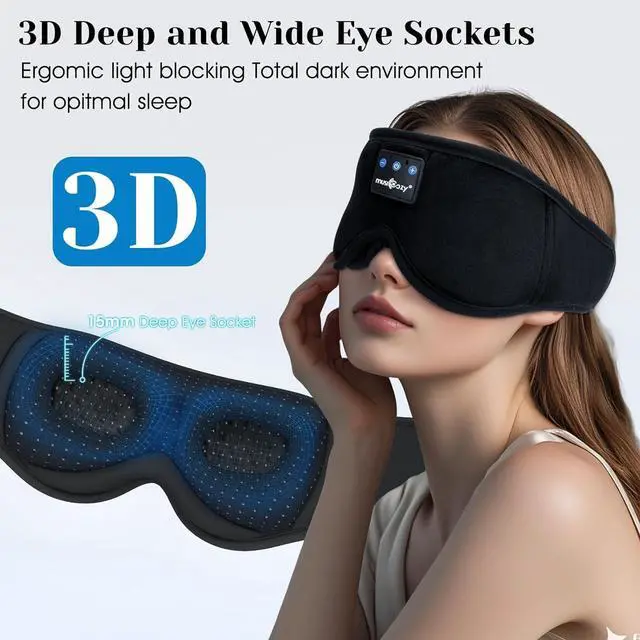 Alt view image 9 of 14 - Sleep Headphones, Bluetooth 5.4 Sleep Mask Headband Headphones Sleeping Eye Mask, Wireless Music Earbuds Earphones with HD Stereo Speakers for Side Sleepers, Cool Gadgets Unique Gift