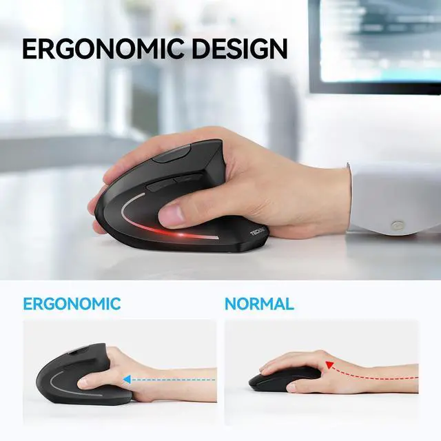 Alt view image 12 of 14 - Ergonomic Mouse, Wireless Bluetooth Vertical Mouse, 4800 DPI Optical Tracking, 6 Adjustable DPI, Quiet Clicks, 2.4GHz with USB A Receiver, 12 Months Battery, 6 Buttons, Wide Compatibility