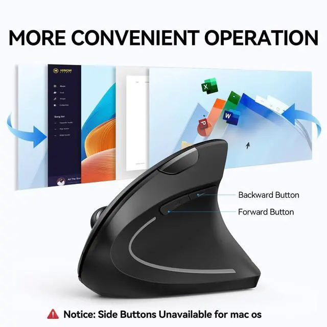 Alt view image 13 of 14 - Ergonomic Mouse, Wireless Bluetooth Vertical Mouse, 4800 DPI Optical Tracking, 6 Adjustable DPI, Quiet Clicks, 2.4GHz with USB A Receiver, 12 Months Battery, 6 Buttons, Wide Compatibility