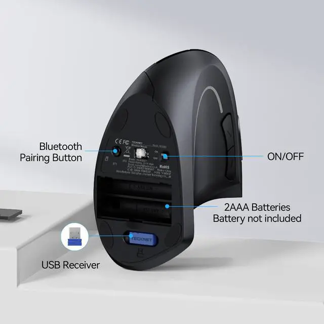 Alt view image 14 of 14 - Ergonomic Mouse, Wireless Bluetooth Vertical Mouse, 4800 DPI Optical Tracking, 6 Adjustable DPI, Quiet Clicks, 2.4GHz with USB A Receiver, 12 Months Battery, 6 Buttons, Wide Compatibility