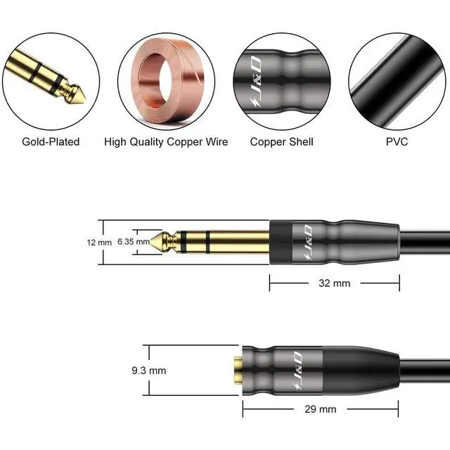 Alt view image 9 of 14 - 1/4 inch to 3.5mm Headphone Adapter, Heavy Duty Copper Shell Connecter Joint 3.5mm 1/8 inch Female TRS to 6.35mm Male TRS Stereo Audio Extension Cable (15 Feet)
