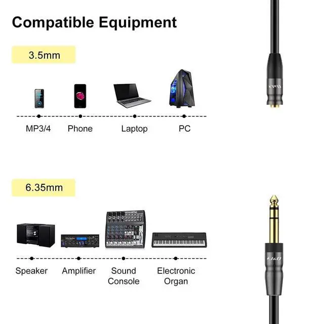 Alt view image 11 of 14 - 1/4 inch to 3.5mm Headphone Adapter, Heavy Duty Copper Shell Connecter Joint 3.5mm 1/8 inch Female TRS to 6.35mm Male TRS Stereo Audio Extension Cable (15 Feet)