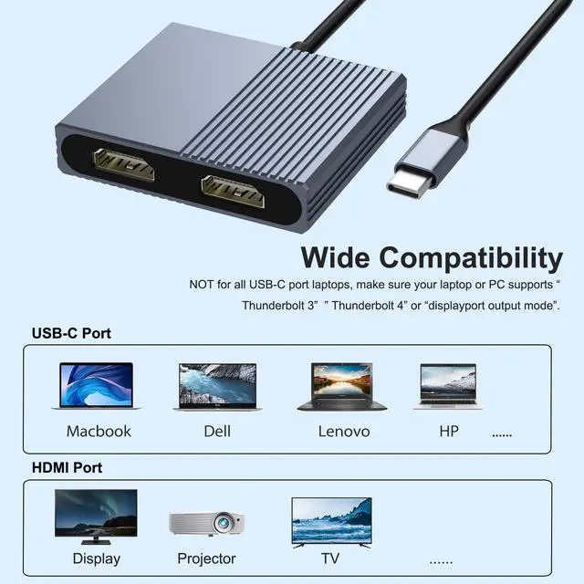 Alt view image 14 of 14 - Laptop Docking Station Dual Monitor, USB C Docking Station for Dell/HP/Lenovo/Mac, Dual HDMI Adapter for 2 Monitors, USB Type-C Hub with USB3.0/PD, USB C to Double HDMI Adapter