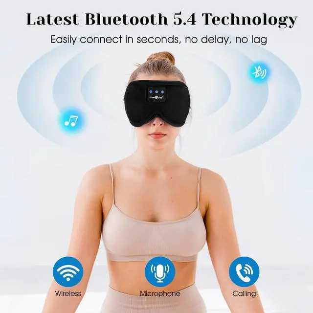 Alt view image 13 of 14 - Sleep Headphones, Bluetooth 5.4 Sleep Mask Headband Headphones Sleeping Eye Mask, Wireless Music Earbuds Earphones with HD Stereo Speakers for Side Sleepers, Cool Gadgets Unique Gift