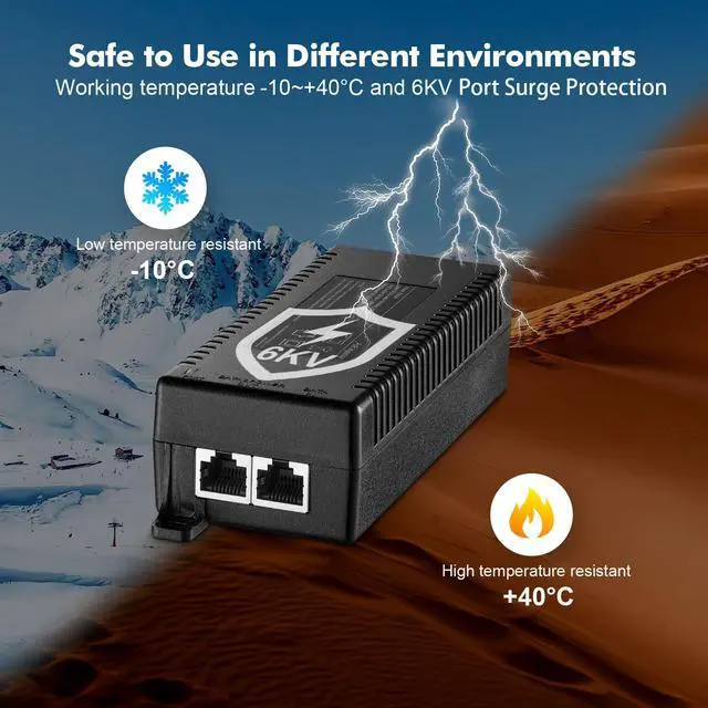 Alt view image 14 of 14 - Gigabit PoE+ Injector 60W, PoE Adapter Compliant with 802.3af/at/bt, 10/100/1000Mbps, Plug & Play, Distance Up to 100 Meters (328 ft.)