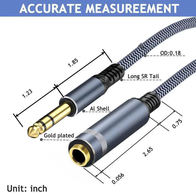 Alt view image 14 of 14 - 1/4" Male to Female Stereo Headphone Guitar Cable - 20ft Quarter Inch Extension