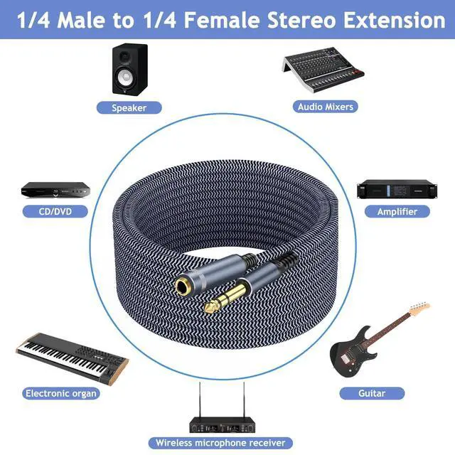 Alt view image 13 of 14 - 1/4" Male to Female Stereo Headphone Guitar Cable - 20ft Quarter Inch Extension