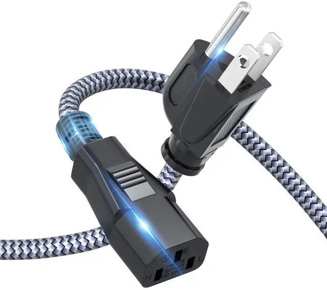 Alt view image 8 of 14 - Power Cord, 15FT/4.5M AC Power Cable 18AWG Nylon Braided 3 Prong Power Cord Replacement Power Cable UL Certified for Computer, TV, Monitor, Printer, PC, Projector & More