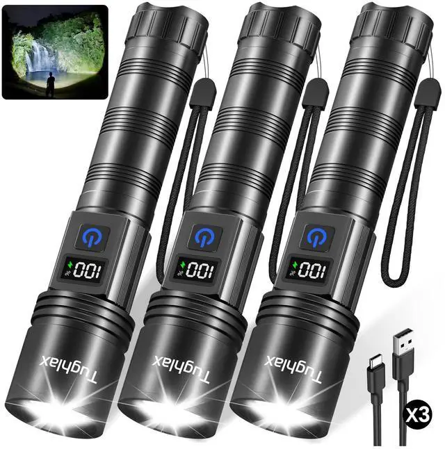 Alt view image 8 of 14 - 3Pack Rechargeable Flashlights High Lumens, Super Bright Flashlight with LCD Digital Display, 5 Modes Adjustable LED Flashlight Tactical Flashlights High Powered, Flash Lights for Emergency