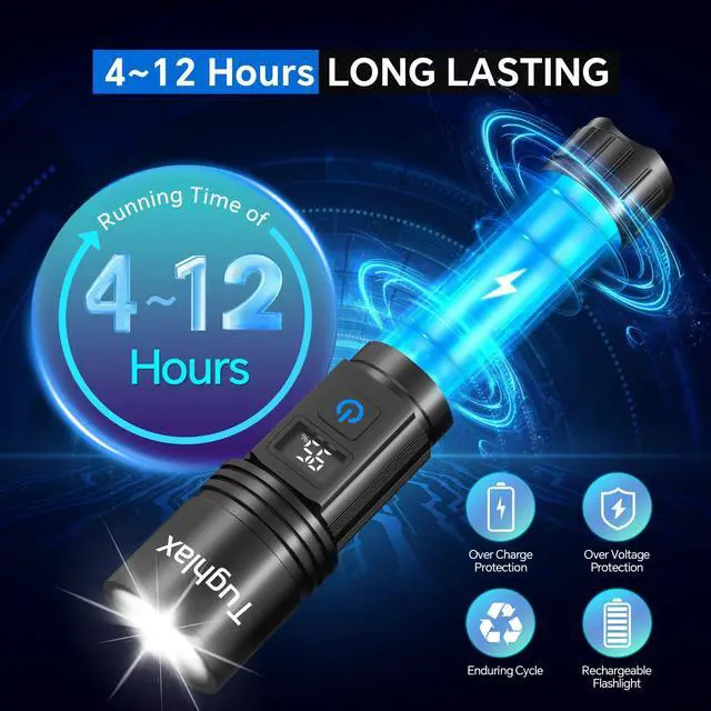 Alt view image 11 of 14 - 3Pack Rechargeable Flashlights High Lumens, Super Bright Flashlight with LCD Digital Display, 5 Modes Adjustable LED Flashlight Tactical Flashlights High Powered, Flash Lights for Emergency