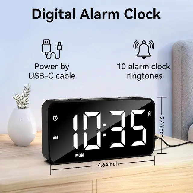Alt view image 8 of 12 - Plug in Digital Alarm Clocks with Rechargeable Backup Battery for Bedrooms Living Room Study Loud Bedside Desk Clock with Memory Function Dual Alarm 3 Modes Weekends Weekdays Every Day for Kids Adults