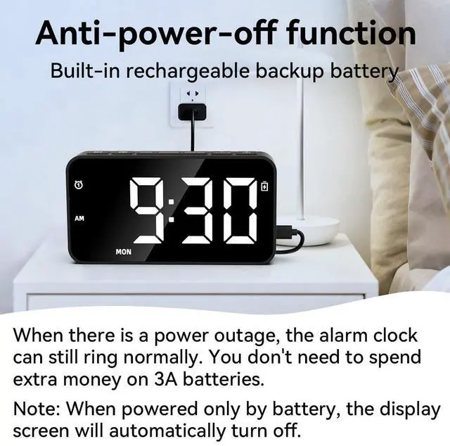 Alt view image 9 of 12 - Plug in Digital Alarm Clocks with Rechargeable Backup Battery for Bedrooms Living Room Study Loud Bedside Desk Clock with Memory Function Dual Alarm 3 Modes Weekends Weekdays Every Day for Kids Adults