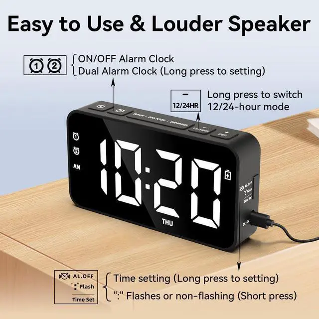 Alt view image 11 of 12 - Plug in Digital Alarm Clocks with Rechargeable Backup Battery for Bedrooms Living Room Study Loud Bedside Desk Clock with Memory Function Dual Alarm 3 Modes Weekends Weekdays Every Day for Kids Adults