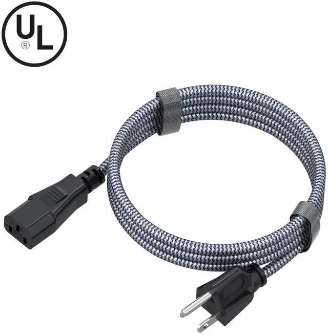 Alt view image 11 of 14 - Power Cord, 15FT/4.5M AC Power Cable 18AWG Nylon Braided 3 Prong Power Cord Replacement Power Cable UL Certified for Computer, TV, Monitor, Printer, PC, Projector & More