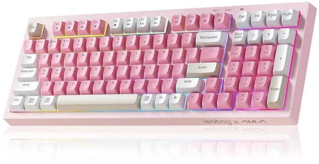 Alt view image 6 of 10 - x Aula Gaming Keyboard, Wireless Creamy Keyboard, Bluetooth Computer Keyboards Ergonomic Pink Keyboard Full Size with Number Pad Light Up RGB Backlit Tri-Mode BT/2.4GHz/USB-C - K99