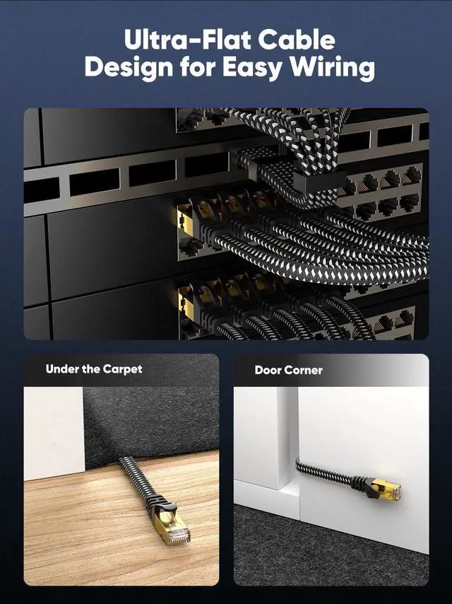 Alt view image 12 of 14 - Cat 8 Ethernet Cable 100 FT Flat, High Speed 40Gbps 2000Mhz Braided Internet Cable with Gold Plated RJ45 Network LAN Cable SSTP, Heavy Duty Ethernet Cord Compatible for PS4/5, for Modems, PC/Laptop