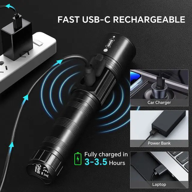 Alt view image 13 of 14 - 3Pack Rechargeable Flashlights High Lumens, Super Bright Flashlight with LCD Digital Display, 5 Modes Adjustable LED Flashlight Tactical Flashlights High Powered, Flash Lights for Emergency