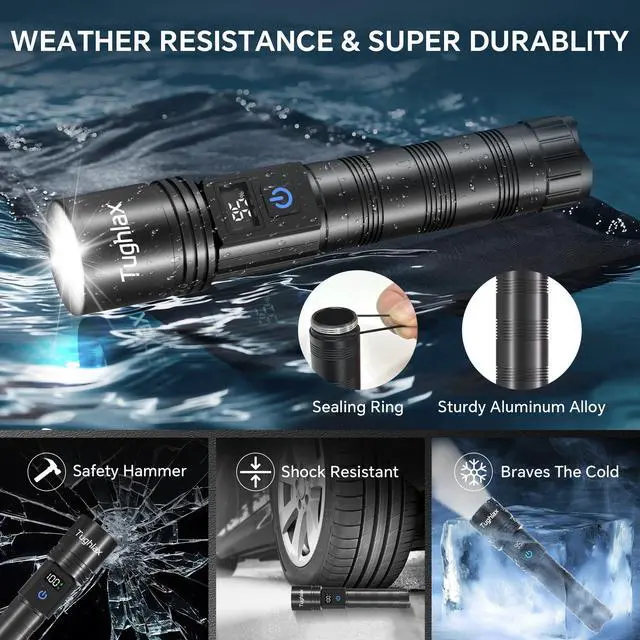 Alt view image 14 of 14 - 3Pack Rechargeable Flashlights High Lumens, Super Bright Flashlight with LCD Digital Display, 5 Modes Adjustable LED Flashlight Tactical Flashlights High Powered, Flash Lights for Emergency