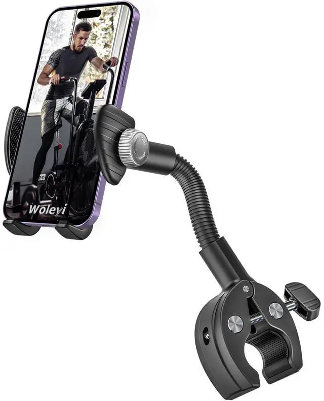 Alt view image 8 of 14 - Gooseneck Spin Bike Phone Holder, Cell Phone Mount Exercise Bike Handlebar Clamp for Stationary Bicycle, Treadmill, Microphone Stand, for iPhone Air 17 Pro Max 16 15 14 13 12, S25, 4.7-7" Smartphones