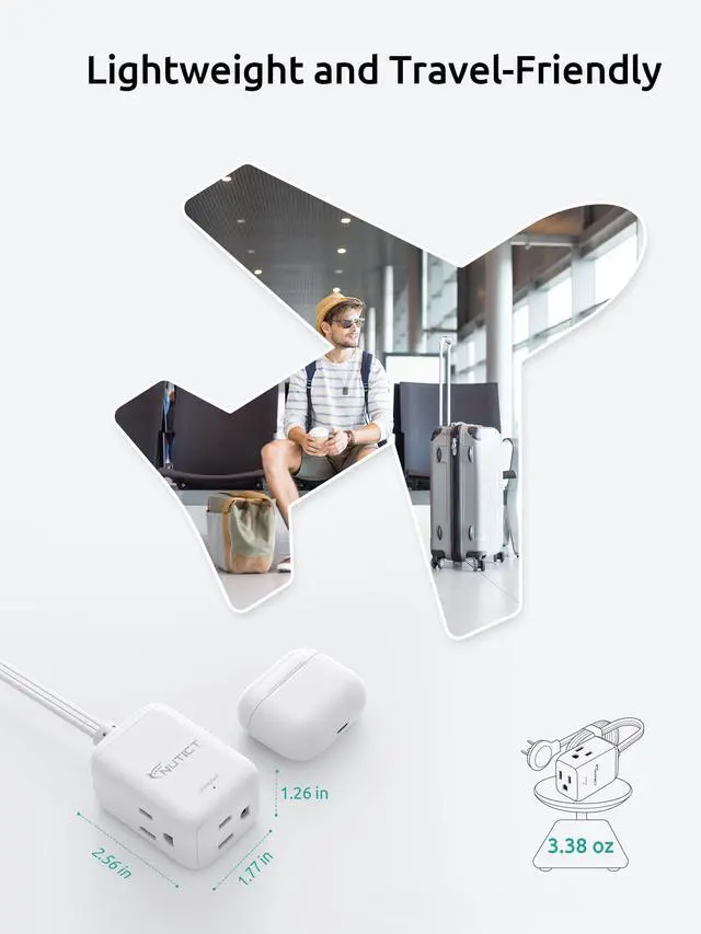 Alt view image 11 of 14 - Short Extension Cord 6 Inch, 3 Outlet Extender with 900J Surge Protector, 15A/1875W, ETL Listed, 3 Prong Grounded Plug Outlet Splitter for Travel Kitchen Bathroom Office Tight Spaces, White