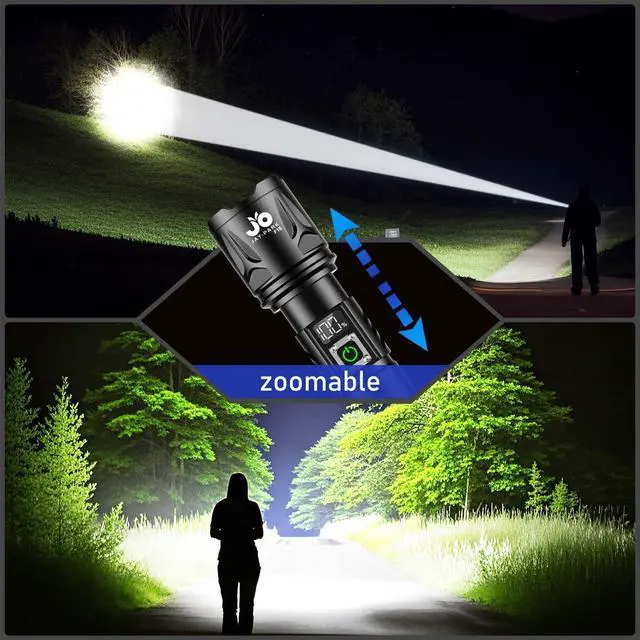 Alt view image 10 of 14 - High Lumen Flashlight - 100000 Lumens, Rechargeable 5000mAh with LCD Display, Zoomable Long Beam (3000m), IP67 Waterproof, 5 Modes & Belt Clip - for Camping, Dog Walking