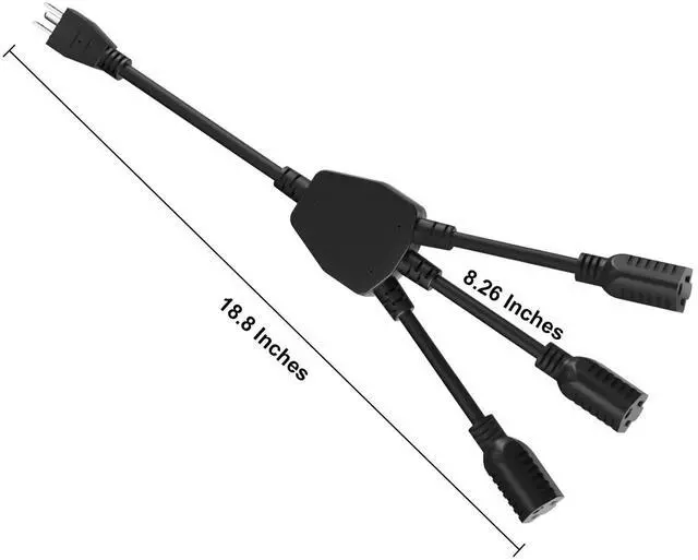 Alt view image 9 of 12 - 1 to 3 Power Cord Splitter Cable, 1.5FT Indoor 3 Prong Power Strip for Halloween Lights, Christmas Decorations, Computer, Scanner, Transformer, and LED Stage Light,16/3 SJT,Black,1pack