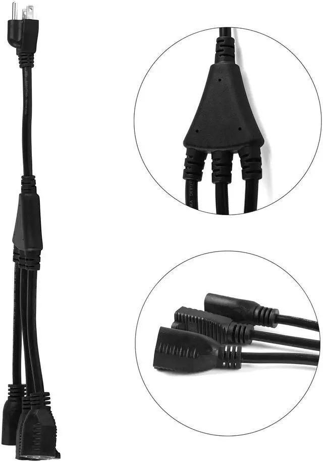 Alt view image 10 of 12 - 1 to 3 Power Cord Splitter Cable, 1.5FT Indoor 3 Prong Power Strip for Halloween Lights, Christmas Decorations, Computer, Scanner, Transformer, and LED Stage Light,16/3 SJT,Black,1pack