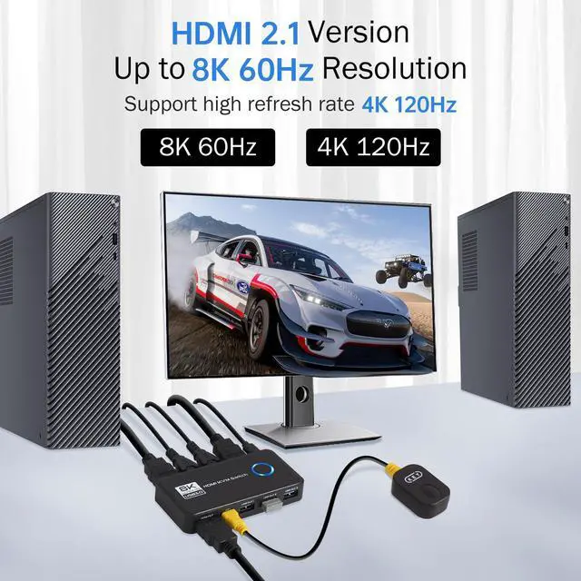 Alt view image 10 of 14 - USB 3.0 KVM Switch 1 Monitor 2 Computers - 4K@120Hz 8K@60Hz HDMI 2.1 KVM Switches with 3 Ports for Sharing Monitor Keyboard Mouse Hard Drives and Printer Includes 2 HDMI & USB Cables and Controller
