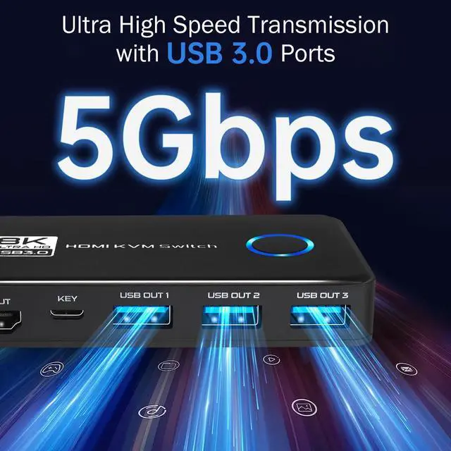 Alt view image 12 of 14 - USB 3.0 KVM Switch 1 Monitor 2 Computers - 4K@120Hz 8K@60Hz HDMI 2.1 KVM Switches with 3 Ports for Sharing Monitor Keyboard Mouse Hard Drives and Printer Includes 2 HDMI & USB Cables and Controller