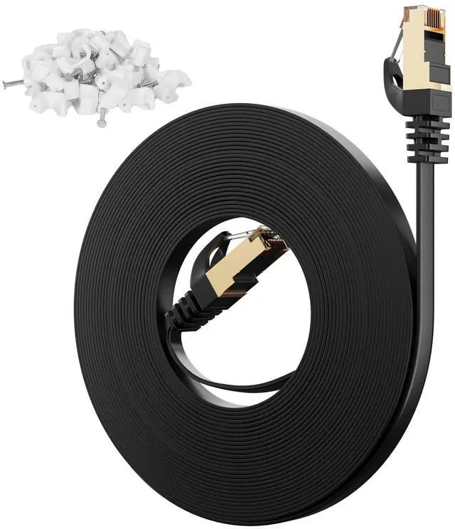 Alt view image 7 of 12 - Cat 7 Flat Outdoor Ethernet Cable 150 Ft-Black, High-Speed Shielded Internet Network Cable, S/FTP, POE, 10Gbps 600MHZ Thin Cat 6E 6A Patch LAN Cord, LLDPE, direct Burial for fast gaming +Clips