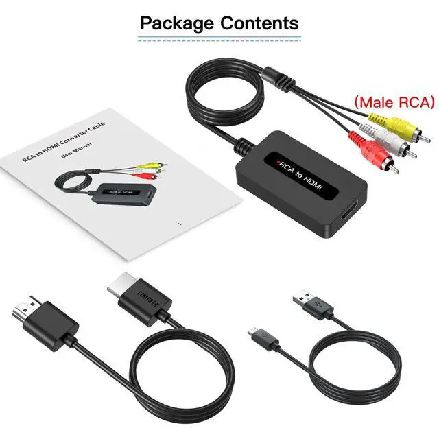 Alt view image 9 of 14 - Male RCA to HDMI Cable Converter, CVBS Composite AV to HDMI Converter, Full HD 720P/ 1080P Output Switch for DVD, STB, R-o-k-u with Female RCA Output