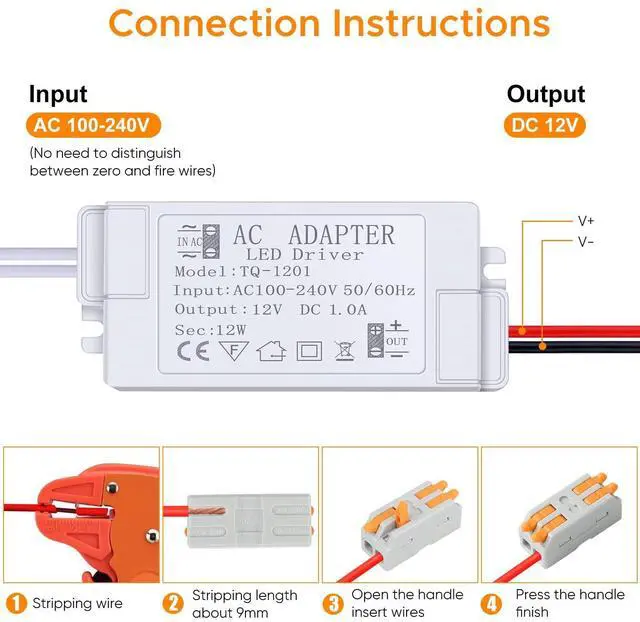 Alt view image 10 of 14 - LED Power Supply 12V LED Driver 12W 1A 110V AC to 12V DC Converter for LED Strip, Spotlight Cabinet Lights, and Indoor Lighting