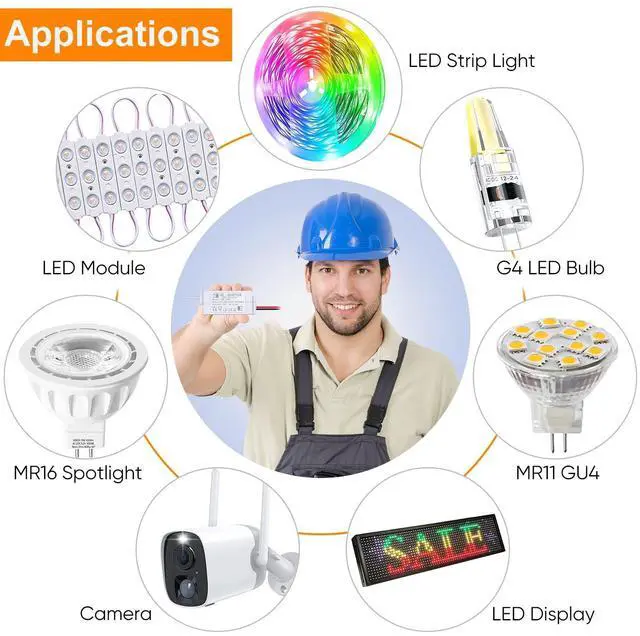 Alt view image 9 of 14 - LED Power Supply 12V LED Driver 12W 1A 110V AC to 12V DC Converter for LED Strip, Spotlight Cabinet Lights, and Indoor Lighting