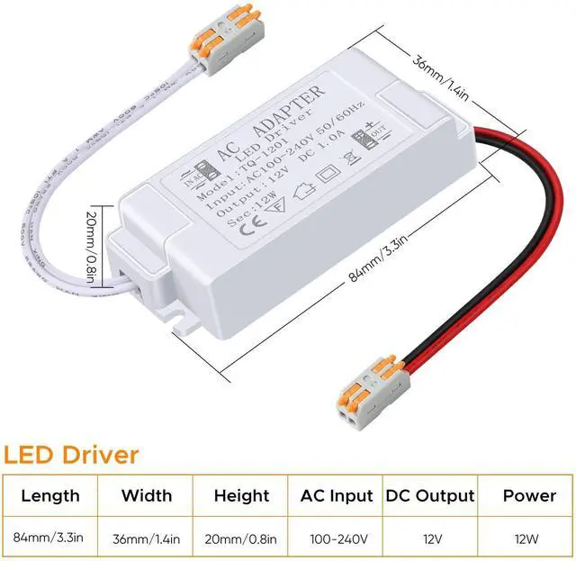 Alt view image 12 of 14 - LED Power Supply 12V LED Driver 12W 1A 110V AC to 12V DC Converter for LED Strip, Spotlight Cabinet Lights, and Indoor Lighting
