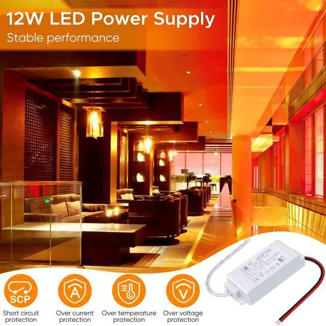 Alt view image 13 of 14 - LED Power Supply 12V LED Driver 12W 1A 110V AC to 12V DC Converter for LED Strip, Spotlight Cabinet Lights, and Indoor Lighting
