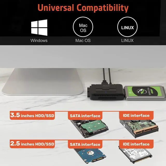 Alt view image 13 of 14 - USB 3.0 to IDE SATA Converter, for Universal 2.5 & 3.5 inches SATA HDD SDD & IDE HDD Drives, Hard Drive Adapter with 12V 2A Power Adapter and USB 3.0 Cable (Type C)