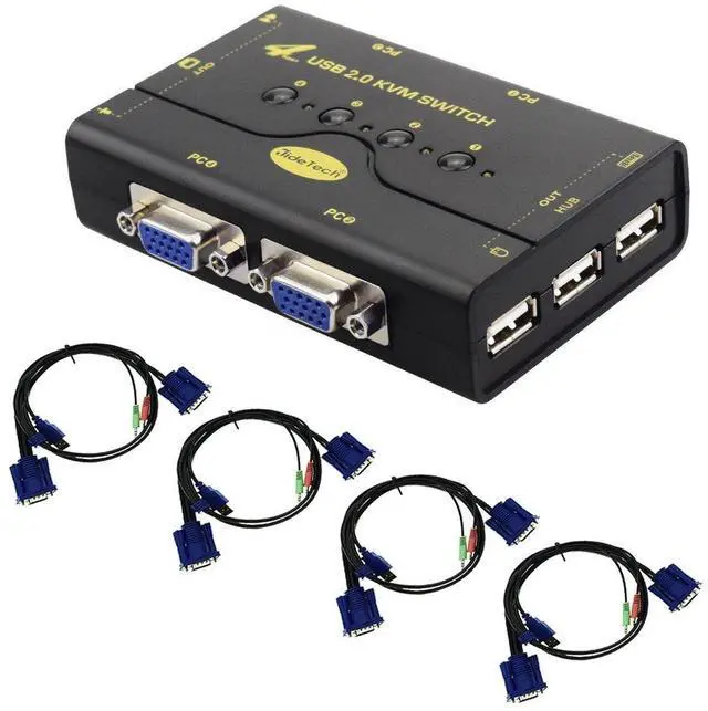 Alt view image 8 of 14 - 4 Port VGA KVM Switch with USB Hub and Audio Support Wireless Keyboard Mouse Connection and Push Button Switching Function